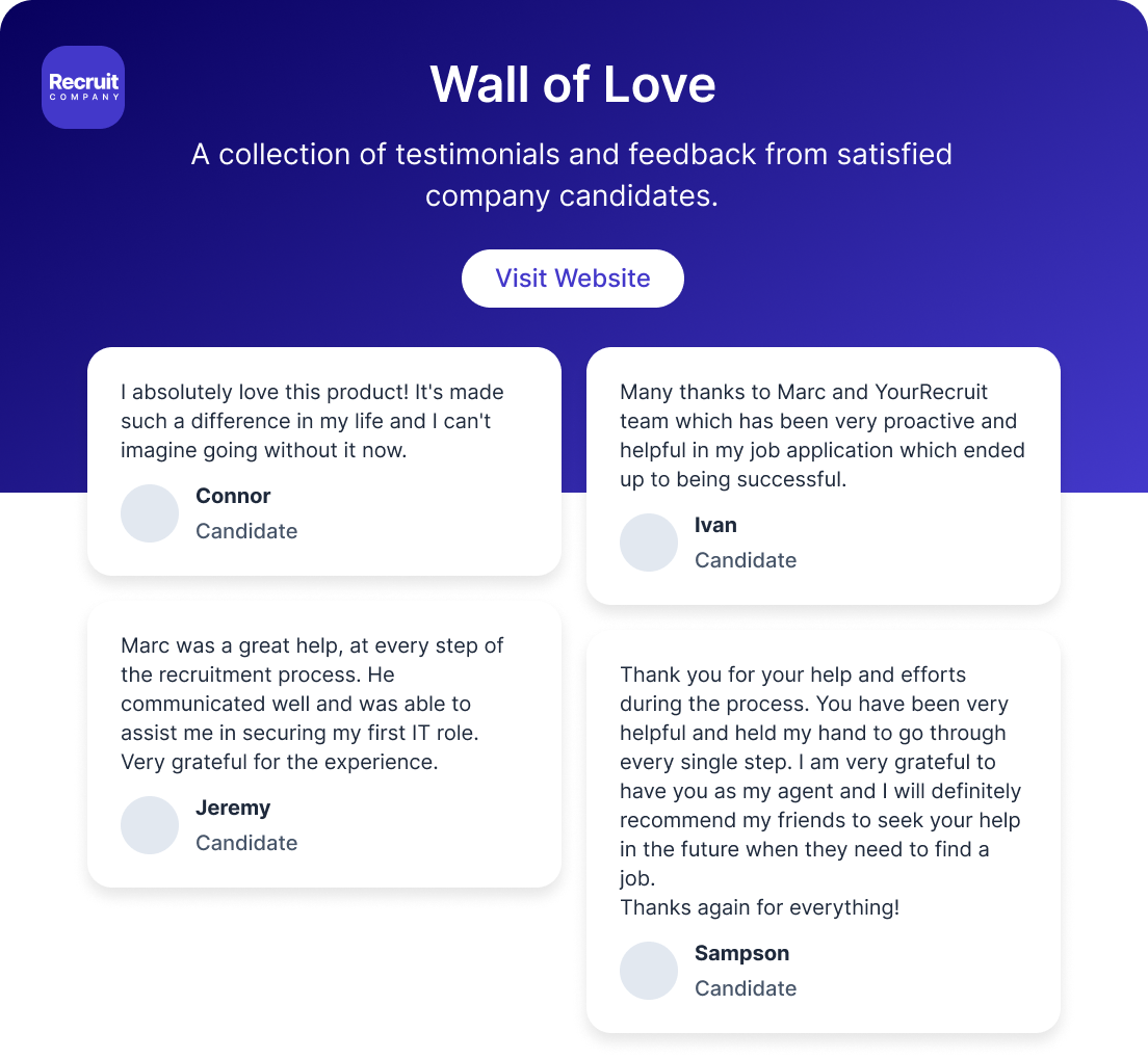 Testimonial wall of love